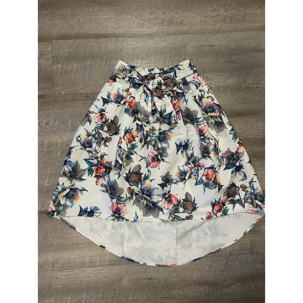 Jealous Tomato Floral High Low Skirt Small White Blue Peach Tie Waist Pleated